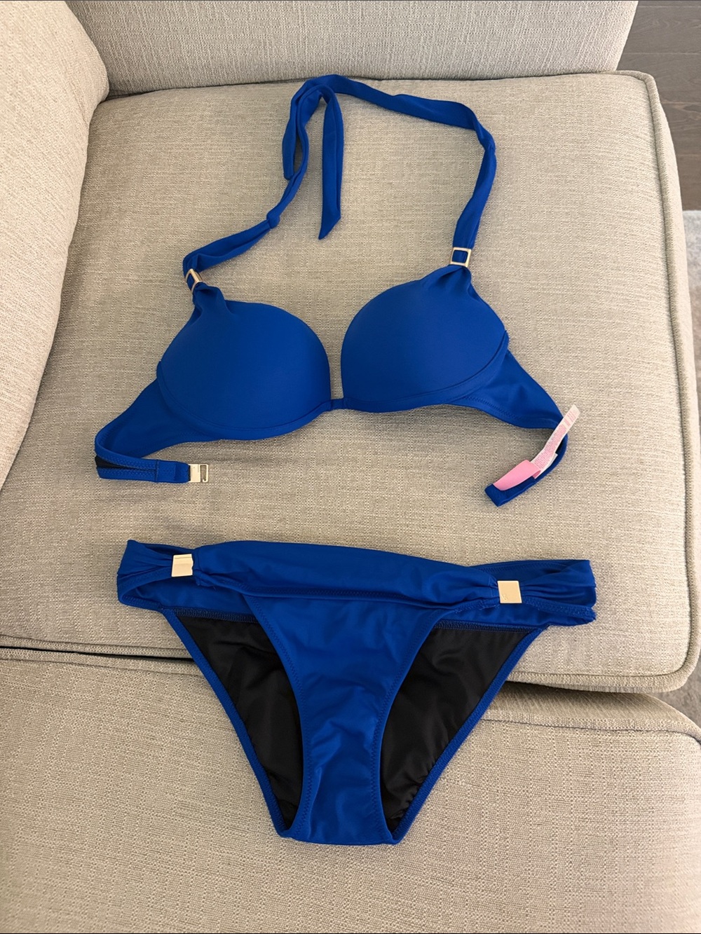 Victoria's Secret Royal Blue Push-Up Bikini Set with Gold Accents